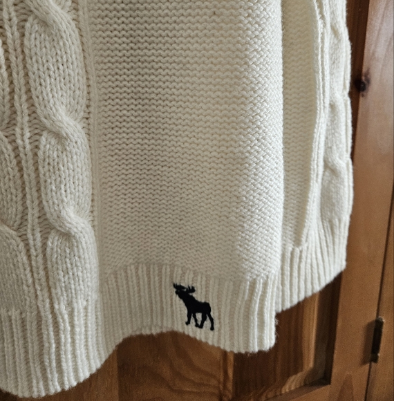 Vintage Abercrombie & Fitch Cable Knit Sweater Womens L Cream Ivory Crew Neck - Picture 2 of 12